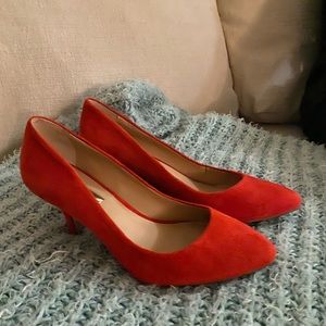 coral, red orange heels size 8.5 WIDE